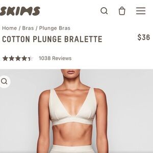 SKIMS Cotton Plunge Bralette (Bone)